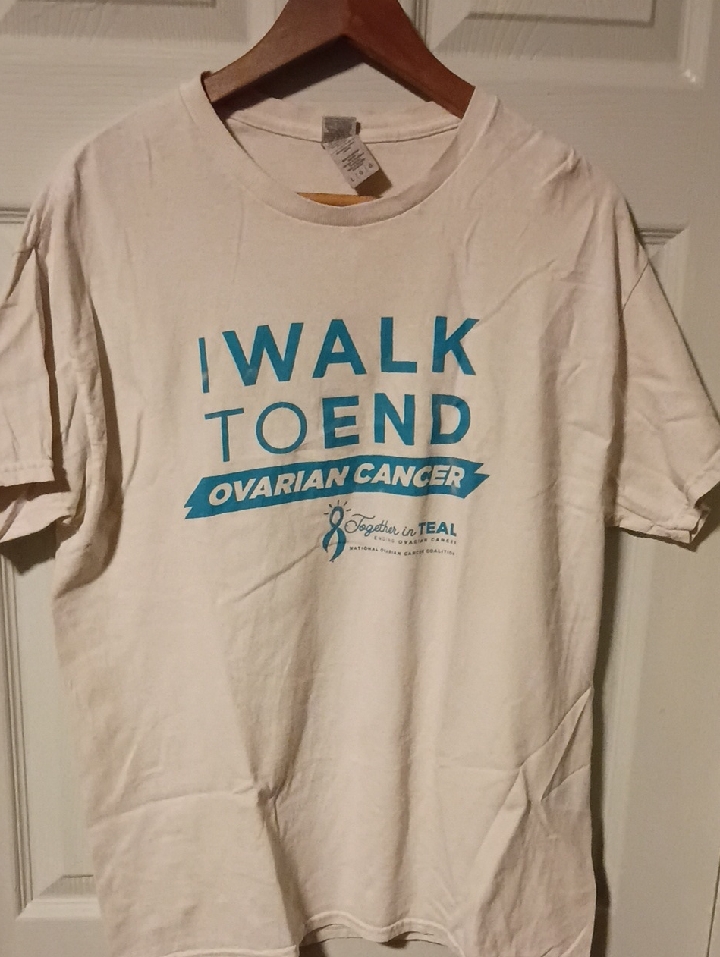 Gildan White Short Sleeve Tee With Teal Ovarian Cancer Walk Graphic - Women
